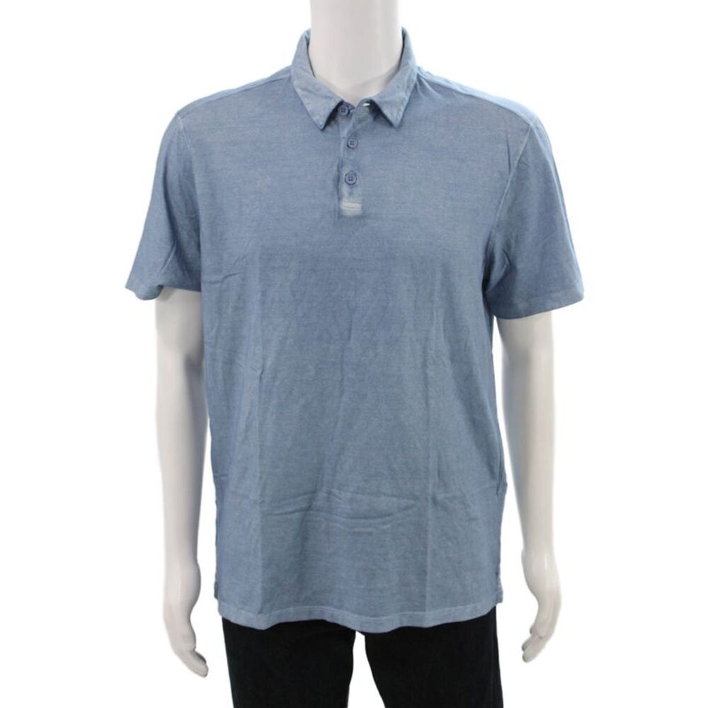 John Varvatos Mens Polo Short Sleeve Blue Cotton Collared Button Size L